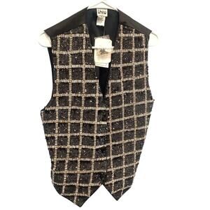 Vintage Theo Womens Sequin Vest Size Large Black White NEW Rodeo Festival Band